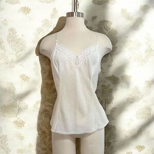 Vintage 60s Camisole Tank Top Medium White Lace  Fitted 1960s